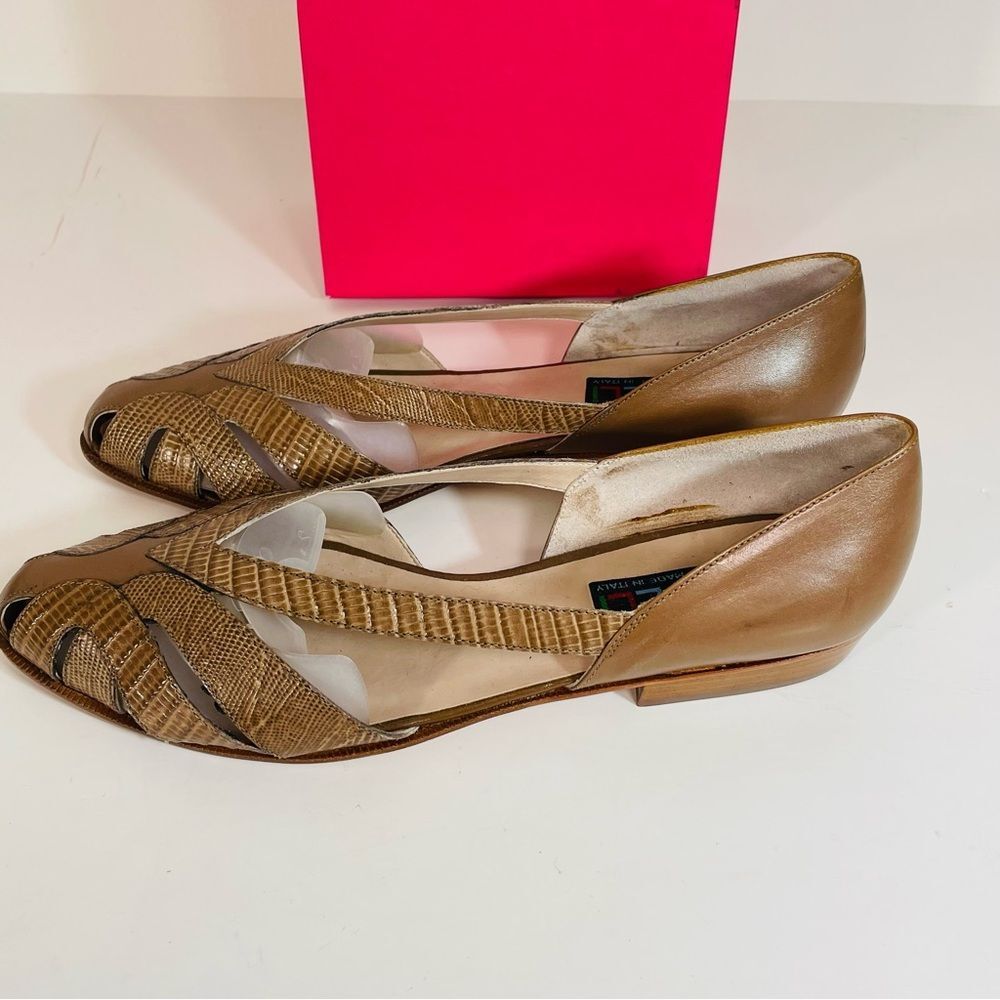 Vaneli Italian Vero Cuoio Leather Vintage Tan Flats/Small Heel Size 8 - Picture 8 of 11